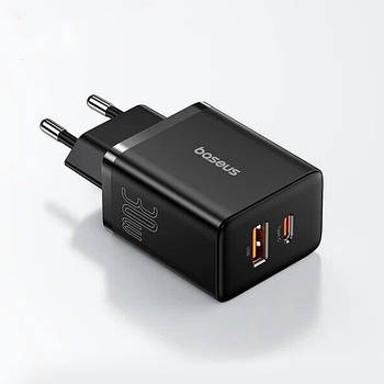 МЗП блочок для швидкої зарядки BASEUS Cube Fast Charger 30W QC PD (Type-C + USB) (чорний)