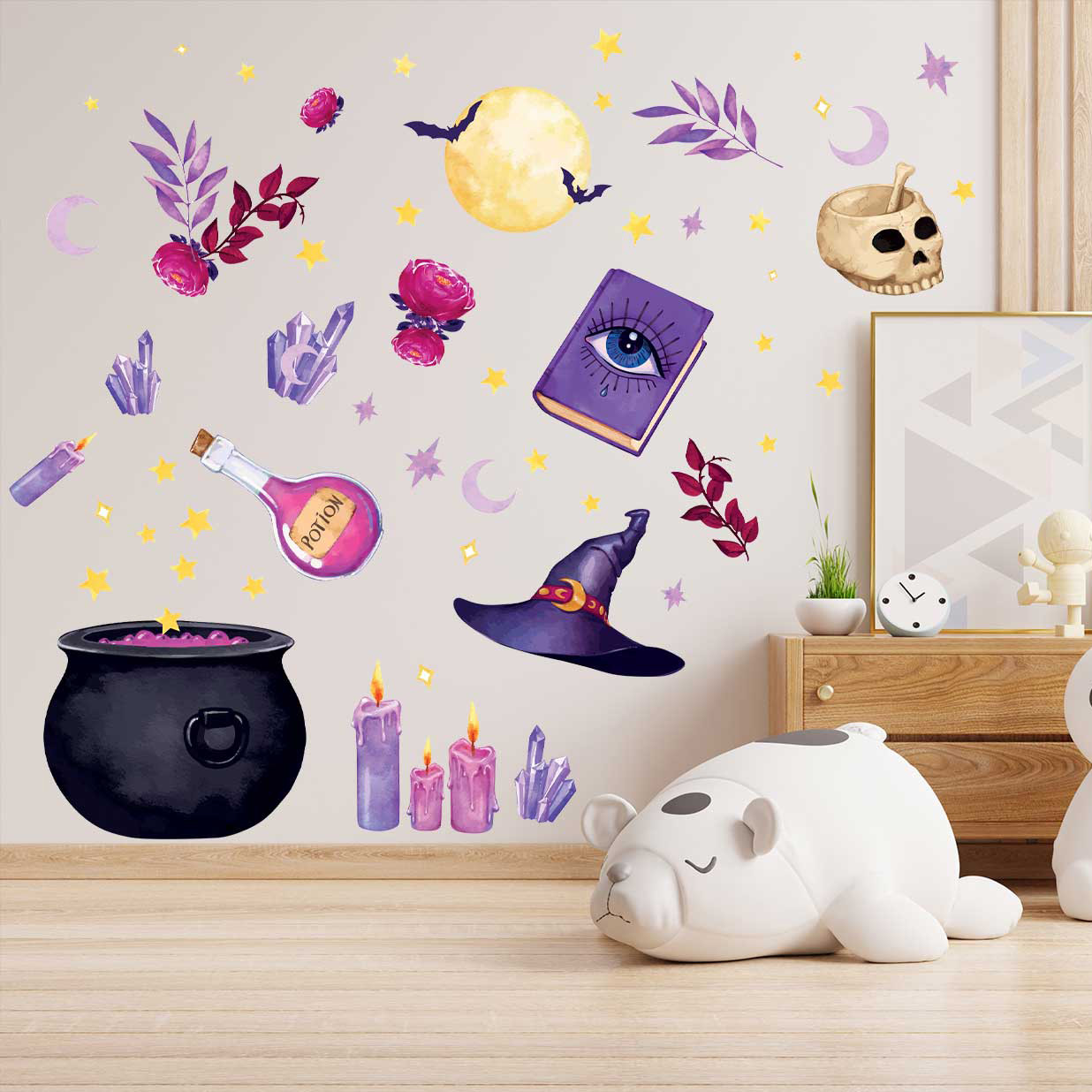 Вінілові наклейки Хелловін Набір відьми казан капелюх свічки самоклейка Матова Набір М 1100х500мм