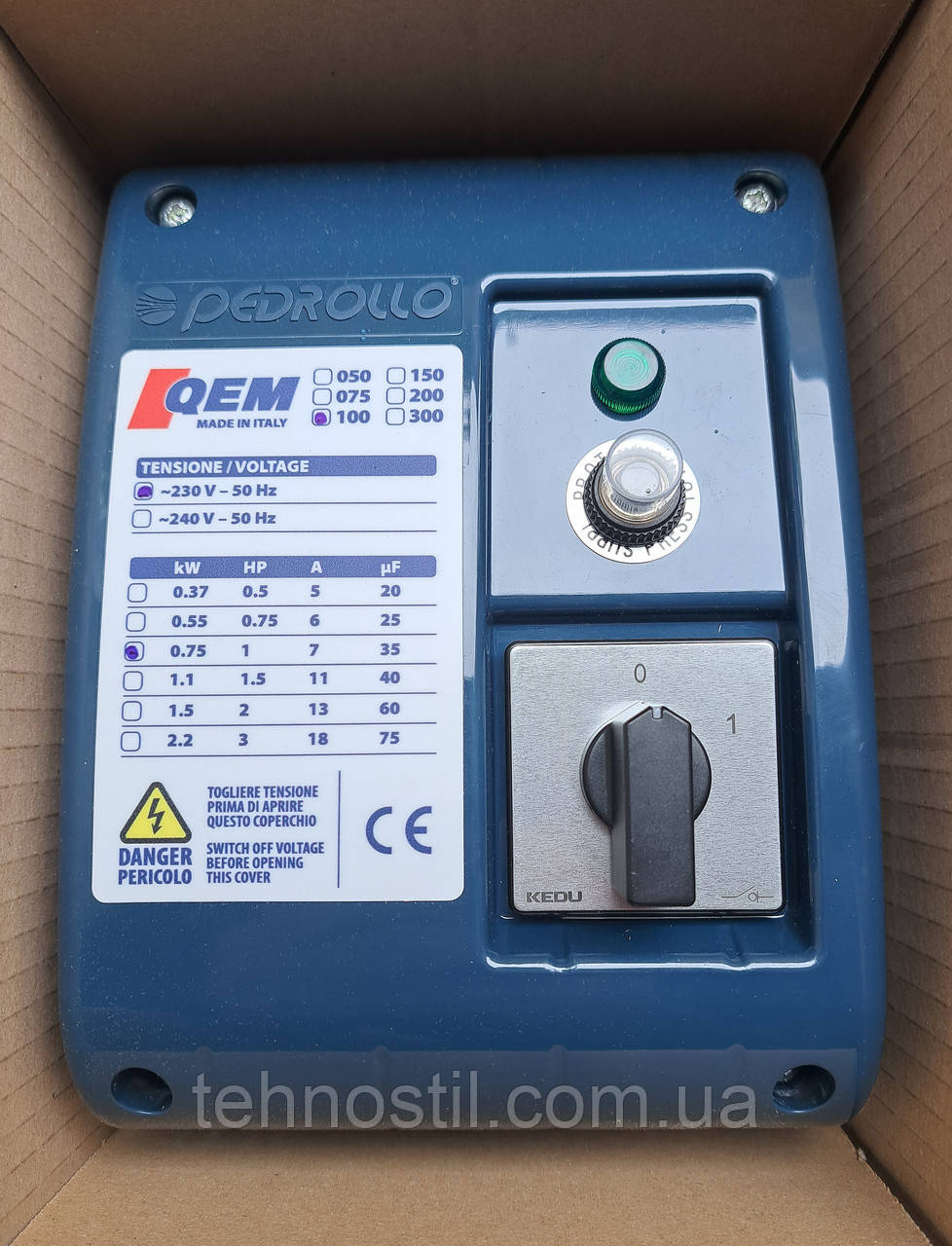 Пульт Pedrollo QEM 100 (Нового зразка) Для Свердловинних Насосів (0.75 кВт), фото 1