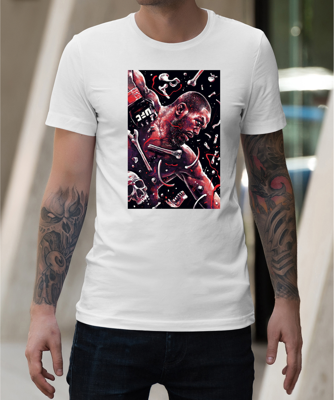 Футболка бавовняна для боксу та єдиноборств з принтом Джон Джонс,одяг боксерською тематикою розмір S, фото 1