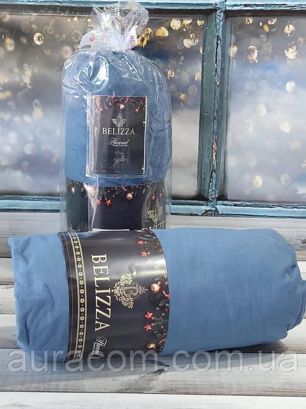 Lacivert 160х200см. Фланель. Простирадло на резинці з наволочками. Belizza Туреччина., фото 1