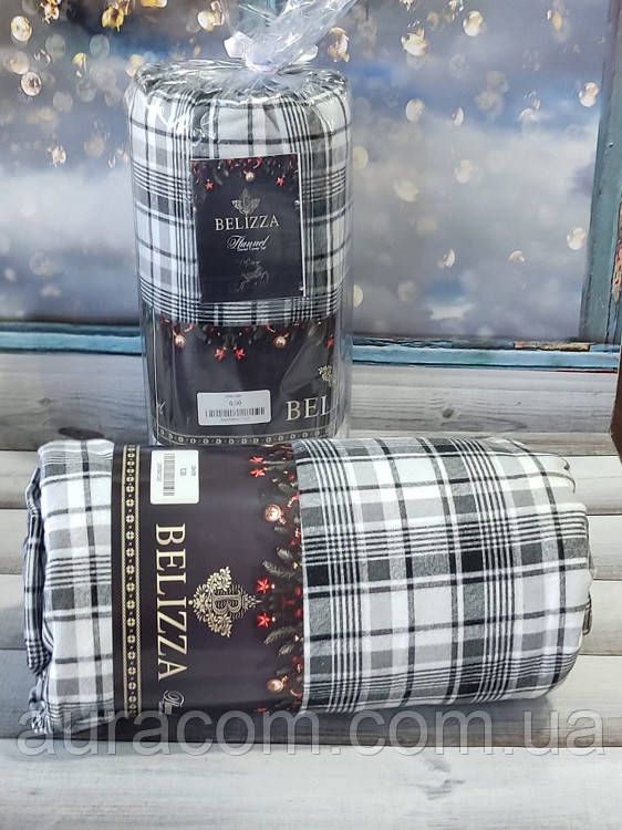 Classical grey 180х200см. Фланель. Простирадло на резинці з наволочками. Belizza Туреччина.