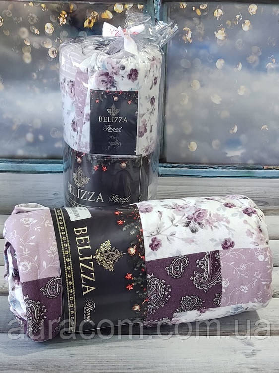 Plaid purple 180х200 см. Фланель. Простирадло на резинці з наволочками. Belizza Туреччина.