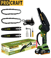 Акумуляторна мініпила Procraft PKA22Li (1 Акумулятор 20 В і Зарядне, 2 шини + 2 ланцюги)