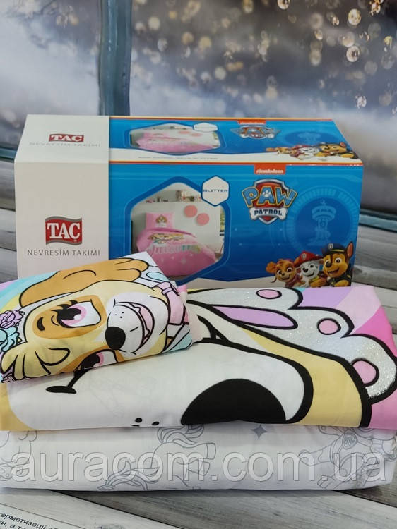 Дитяча постільна білизна, полуторний розмір, простирадло на гумці, Paw patrol girls  TAC Туреччина., фото 1