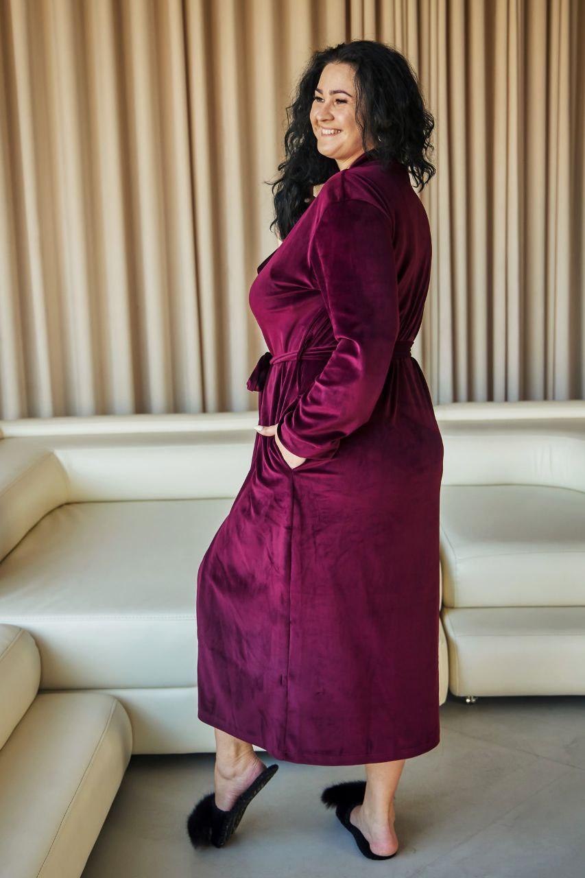 Халат ВЛЮРОВИЙ ДОВГИЙ жіночий БАТАЛ L-3XL МАРСАЛА/ГРАНАТ 722, фото 1