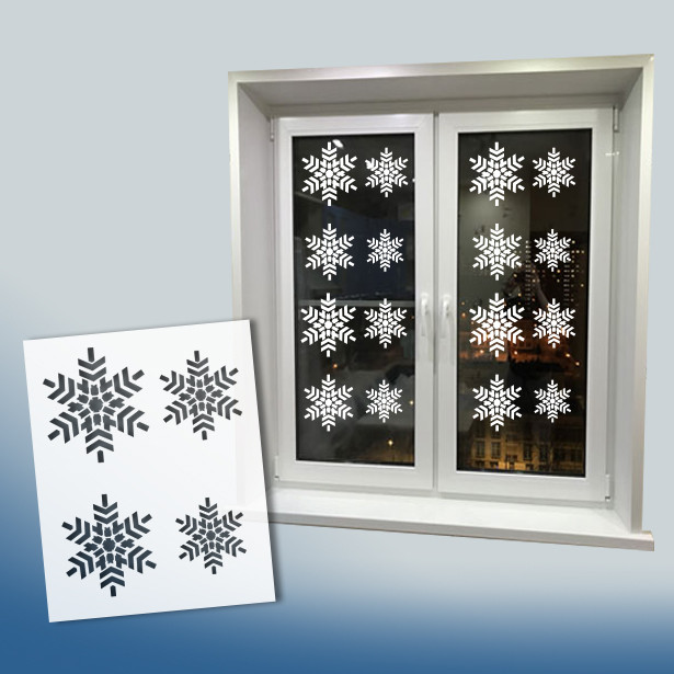 Трафарет для фарбування декоративний багаторазовий, сніжинки пластиковий тонкий (500х400)