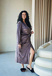 Халат ВЛЮРОВИЙ ДОВГИЙ жіночий БАТАЛ L-3XL ШОКОЛАД/КАПУЧІНО 722