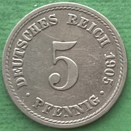 Монета Німеччини 5 пфенінгів 1905 р., фото 1