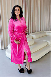 Халат ВЛЮРОВИЙ ДОВГИЙ жіночий БАТАЛ L-3XL МАЛИНА 722