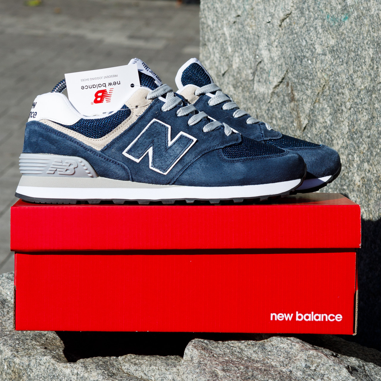 Кросівки New Balance 574 сині на білій підошві, фото 1