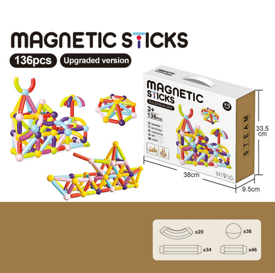 Магнітний конструктор XC-C 26 на 136 деталей, 2D та 3D моделі, фото 1