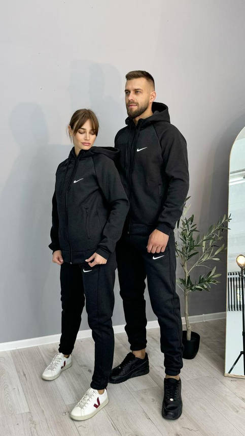 Жіночий спортивний костюм Nike теплий на флісі зимовий з капюшоном повсякденний костюм унісекс темно-сірий колір 46, фото 1