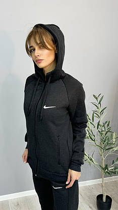 Жіночий спортивний костюм Nike теплий на флісі зимовий з капюшоном повсякденний костюм унісекс темно-сірий колір 46, фото 3