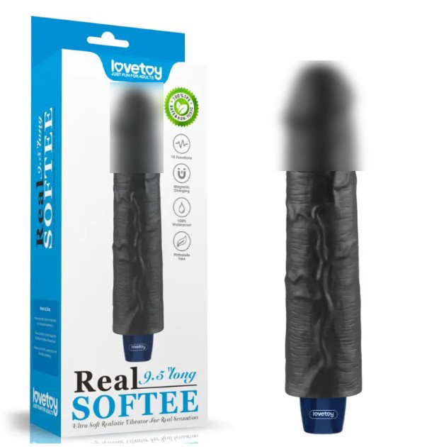 REAL SOFTEE Rechargeable Vibrating Dildo(Black) 9.5, фото 1