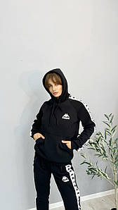 Женский черный спортивный костюм kappa теплый на флисе зимний с капюшоном повседневный костюм унисекс модный