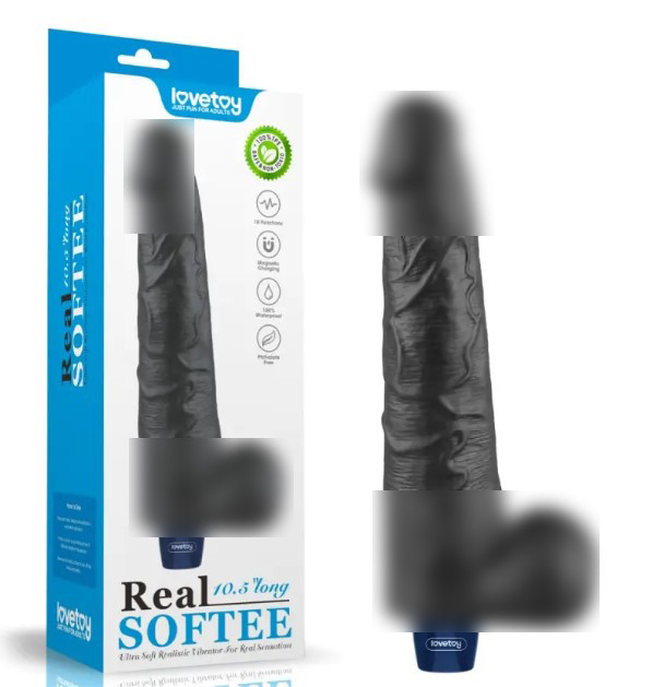 REAL SOFTEE Rechargeable Vibrating Dildo(Black) 10.5, фото 1