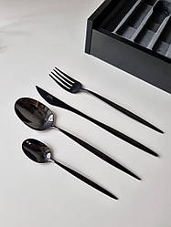 Набір столових приладів 24 пр Dalper Cosmos shiny Black в дерев'яній коробці