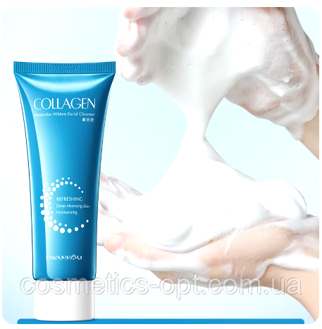 ПРИМ’ЯТА КОРОБОЧКА! Колагенова зволожуюча пінка для вмивання проти зморшок Fayankou Collagen Moisturizing Сleanser, 100 g, фото 1
