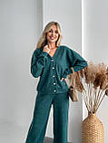 Зелений утеплений жіночий костюм і ангори в рубчик на ґудзиках, фото 2