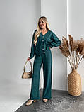 Зелений утеплений жіночий костюм і ангори в рубчик на ґудзиках, фото 3