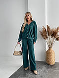 Зелений утеплений жіночий костюм і ангори в рубчик на ґудзиках, фото 4