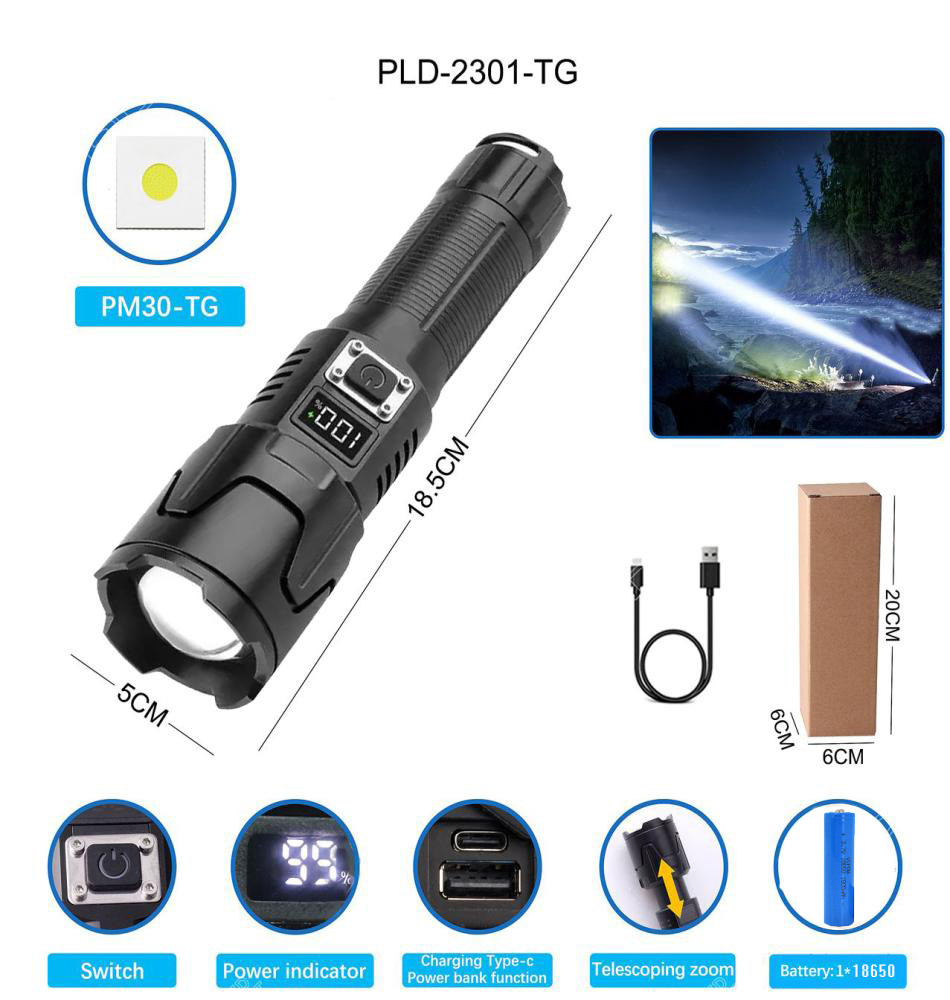 Потужний прожектор-ліхтар-лазер WHITE LASER LED PM30-TG, power bank, світлова гармата, ЗП Type-C, zoom
