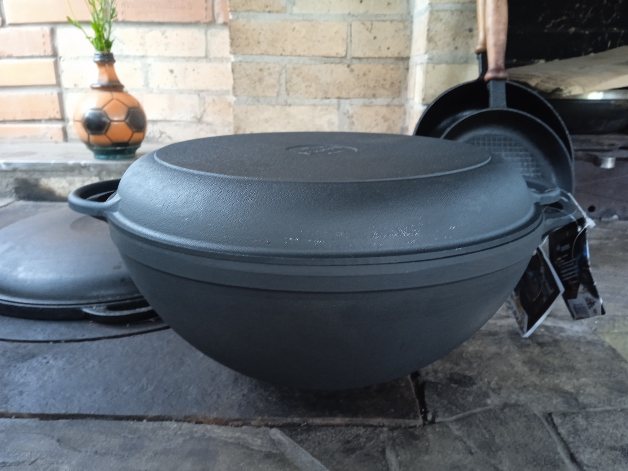 Казан чавунний 8л з чавунною кришкою-сковородою (каструля WOK) Сітон, заводська термообробка