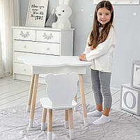 Дерев'яний столик хмаринка із шухлядою 54х68х50 і стільчик метелик 26.5х26х25, стіл та стілець для дівчинки, білий, фото 2