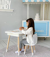 Дерев'яний столик хмаринка із шухлядою 54х68х50 і стільчик метелик 26.5х26х25, стіл та стілець для дівчинки, білий, фото 3