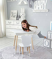 Дерев'яний столик хмаринка із шухлядою 54х68х50 і стільчик метелик 26.5х26х25, стіл та стілець для дівчинки, білий, фото 6