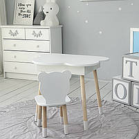 Дерев'яний столик хмаринка із шухлядою 54х68х50 і стільчик метелик 26.5х26х25, стіл та стілець для дівчинки, білий, фото 5