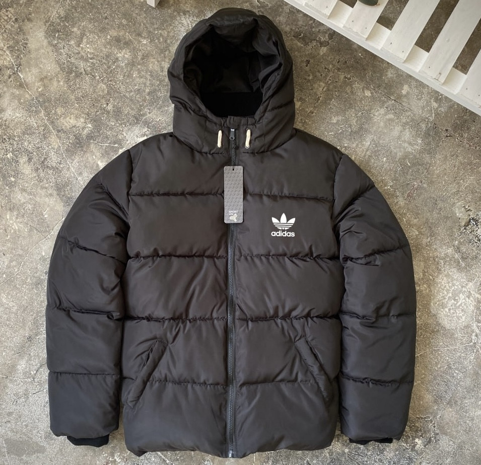 Куртка чоловіча зимова Adidas коротка теплий пуховик адідас з капюшоном чорний Туреччина