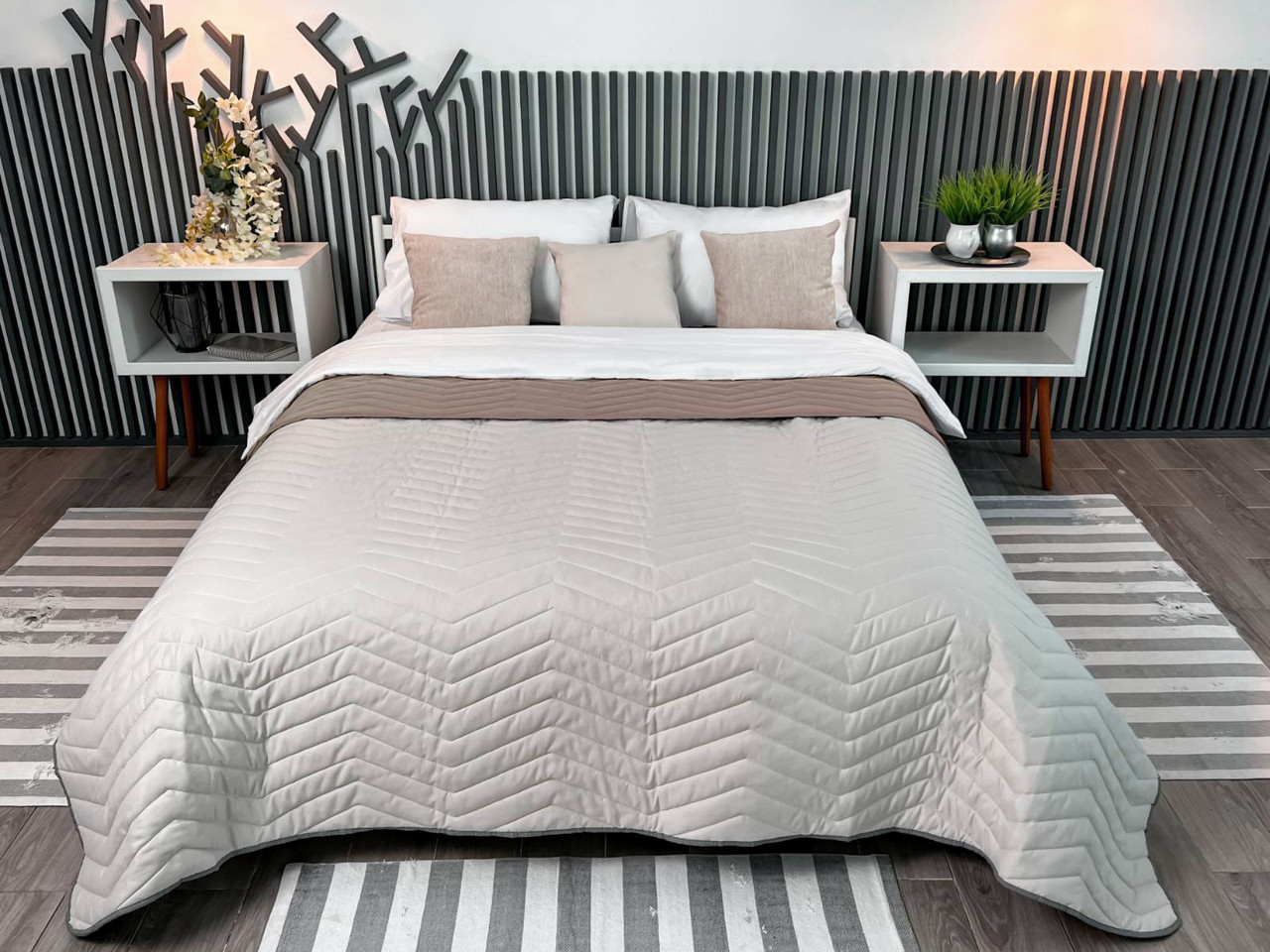 Покривало ArCloud — ZigZag Rainy Day/Taupe Grey стьобане двостороннє 180*215 двоспальне, фото 1