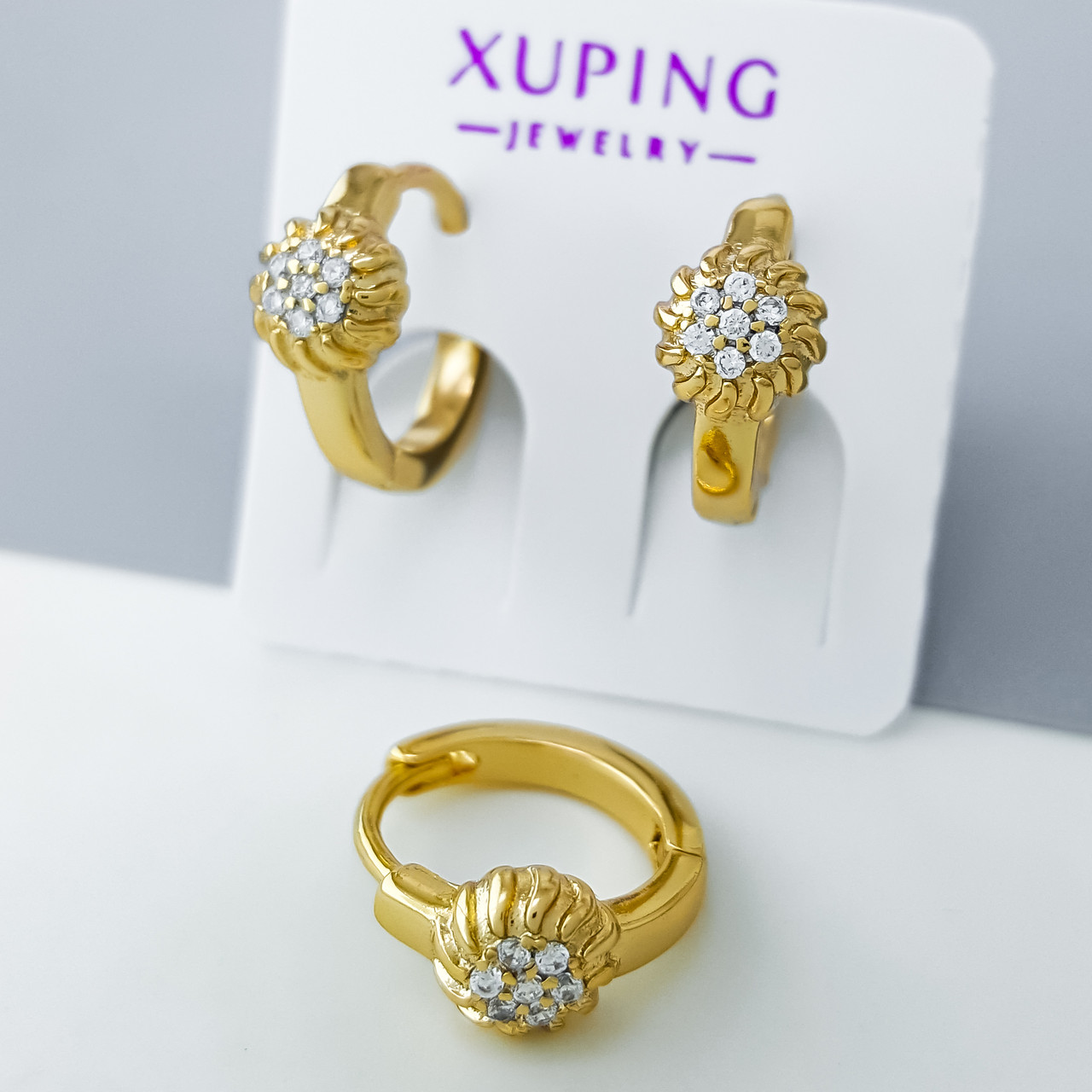 Сережки "Квітка" з цирконієм, медзолото Xuping позолота 18К