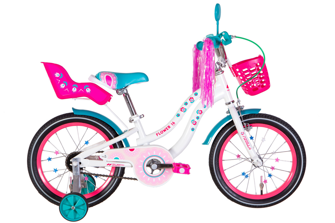 Велосипед 16" Formula FLOWER PREMIUM BH 2024 рама - 8.5" білий з рожевим та бірюзовим