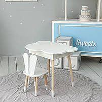 Дерев'яний столик хмаринка із шухлядою 54х68х50 і стільчик вушка зайчика 26.5х26х25, стіл та стілець для дівчинки, білий, фото 7