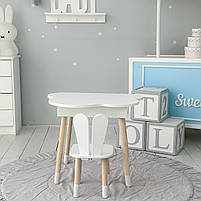 Дерев'яний столик хмаринка із шухлядою 54х68х50 і стільчик вушка зайчика 26.5х26х25, стіл та стілець для дівчинки, білий, фото 8