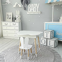 Дерев'яний столик хмаринка із шухлядою 54х68х50 і стільчик вушка зайчика 26.5х26х25, стіл та стілець для дівчинки, білий, фото 10
