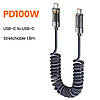 Кабель Спіральний Toocki Type-C – Type-C PD 100W (20V/5A) LED дисплей швидка зарядка 1,8м Grey, фото 2