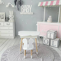 Дитячий столик хмаринка з ящиком 54х68х50 і стільчик метелик 26.5х26х25, стіл та стілець для дівчинки, білий, фото 5