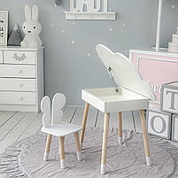 Дитячий столик хмаринка з ящиком 54х68х50 і стільчик метелик 26.5х26х25, стіл та стілець для дівчинки, білий, фото 8