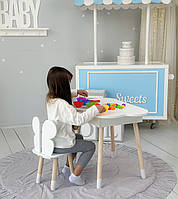 Дитячий столик хмаринка з ящиком 54х68х50 і стільчик метелик 26.5х26х25, стіл та стілець для дівчинки, білий, фото 3