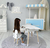 Дитячий столик хмаринка з ящиком 54х68х50 і стільчик метелик 26.5х26х25, стіл та стілець для дівчинки, білий, фото 6