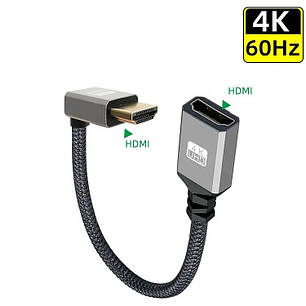 Кабель перехідник HDMI — HDMI (M/F) 4К 2K 60Hz, 20 см (Down), фото 1