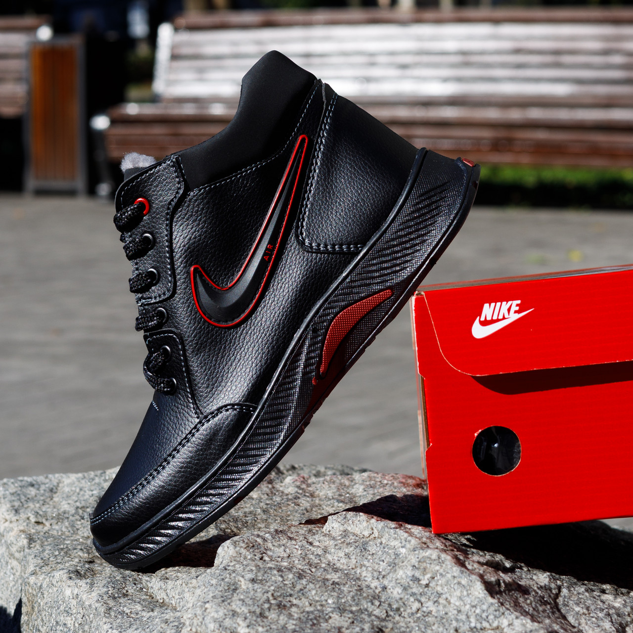 АКЦІЯ! ЗИМОВІ Чоловічі черевики кросівки Nike чорні з хутром 42 (27.5 см)