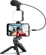 Штатив для телефону з мікрофоном підсвічуванням-спалахом та пультом AY-49 Набір блогера 4 в 1, фото 8