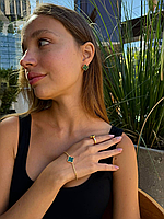 Van Cleef набір 3 предмети малахіт — сережки, кільце, браслет / зелена емаль / лимонне золото / проба, гравіювання