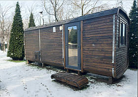 Дерев'яна мобільна Баня-Квадро квадро "Беверен" 6 м (вільха, з котелом на дровах)