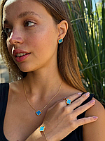 Van Cleef набір - сережки, підвіска, браслет, кільце / блакитна емаль / лимонне золото AU 750